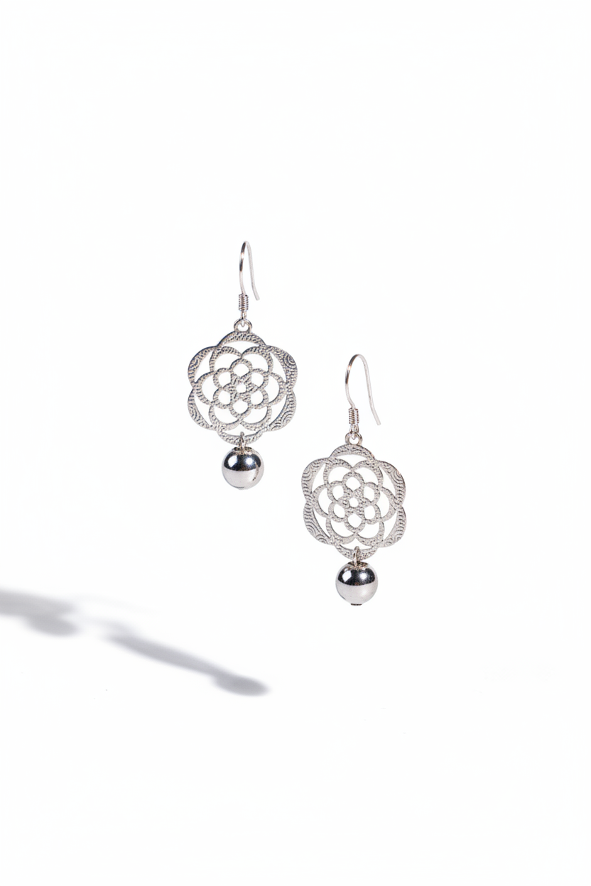 Sterling Silver Filigree Floral Dangle Earrings | Boho Gift