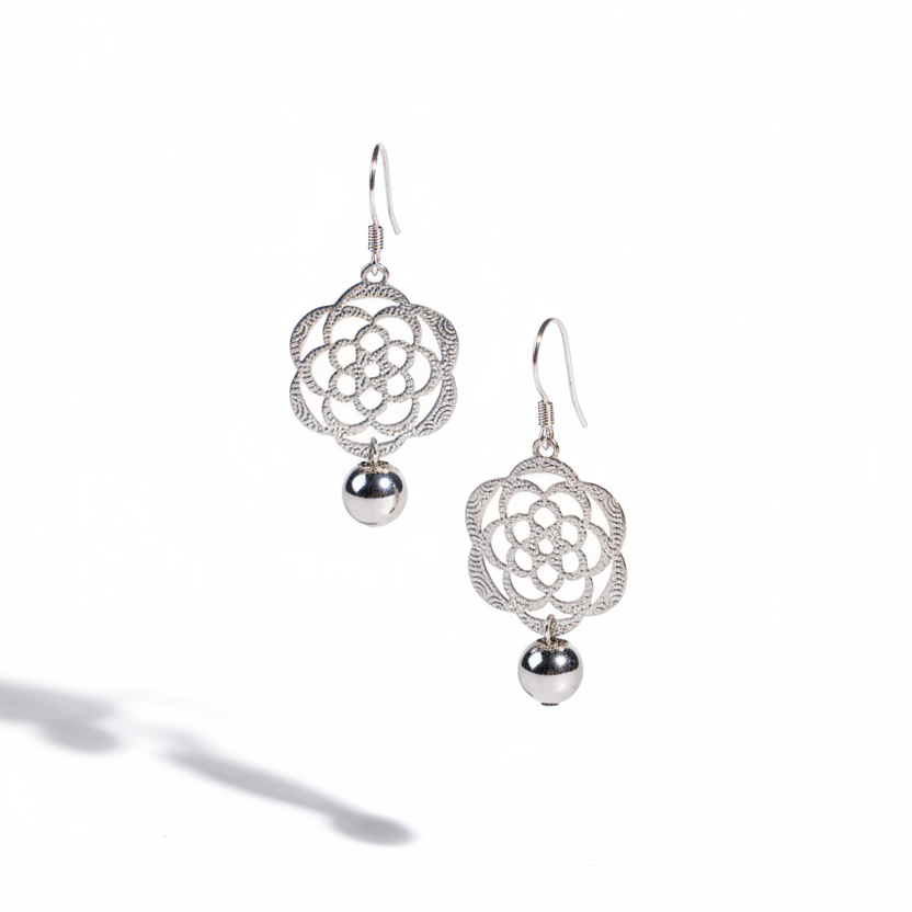 Sterling Silver Filigree Floral Dangle Earrings | Boho Gift