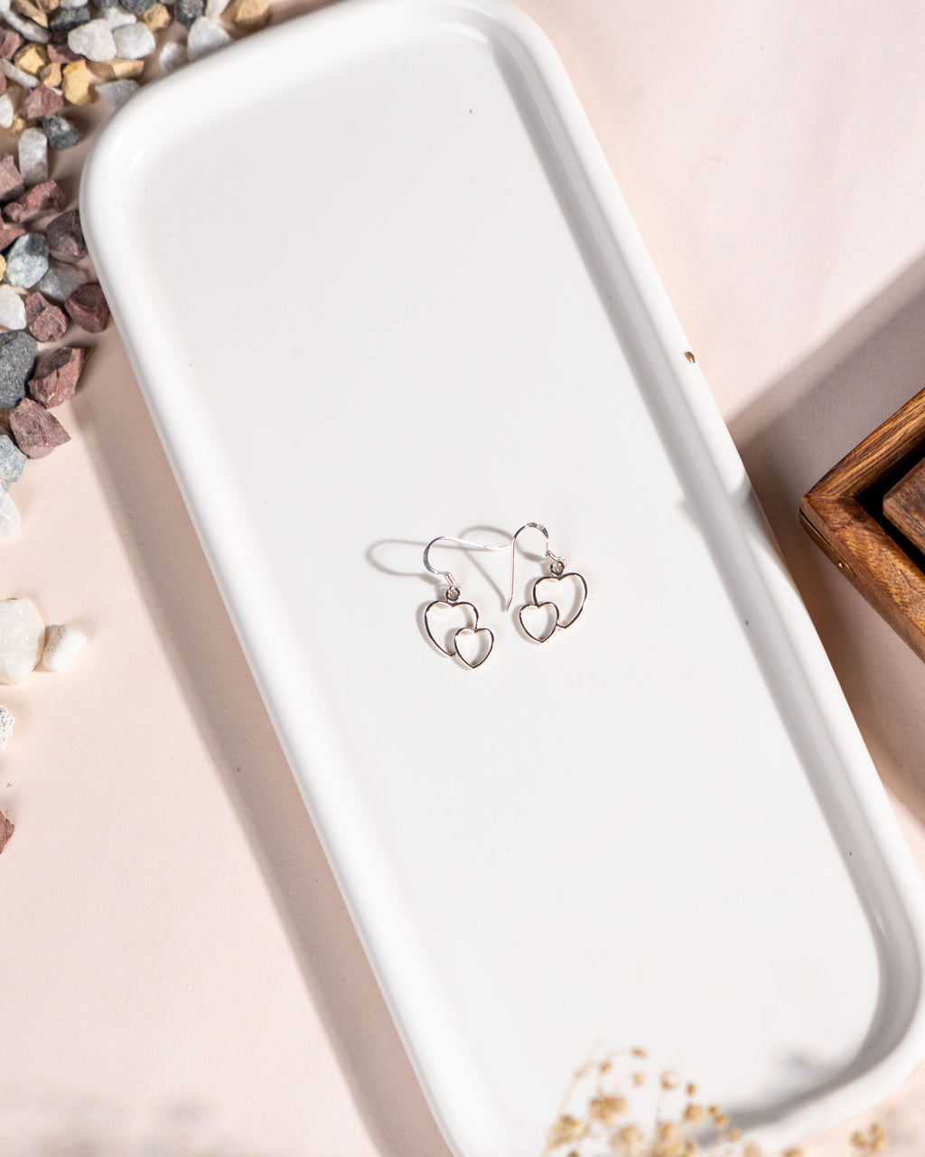 Dainty Silver-Tone Interlocking Heart Dangle Earrings: Minimalist Jewelry, with free gift