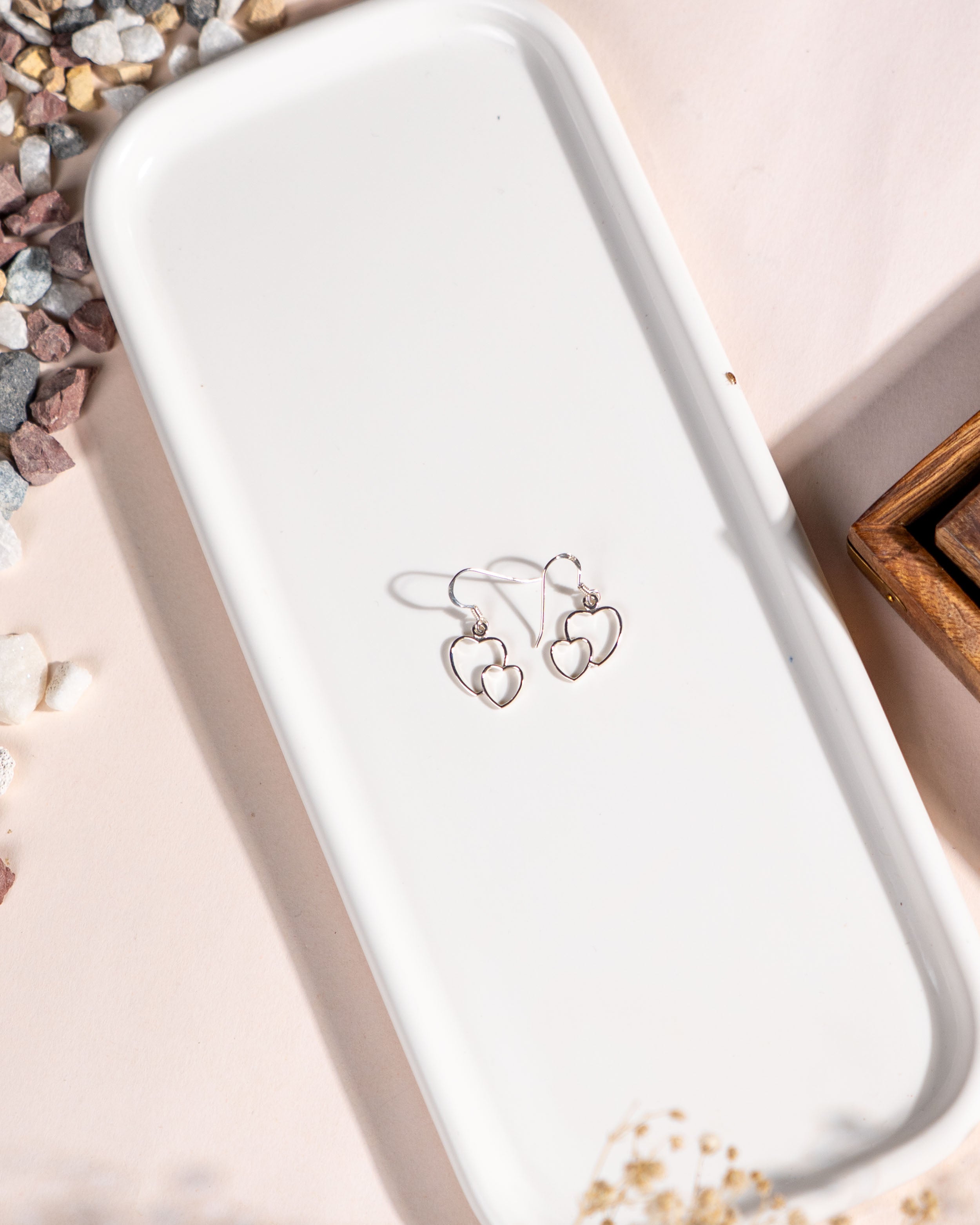 Dainty Silver-Tone Interlocking Heart Dangle Earrings: Minimalist Jewelry, with free gift