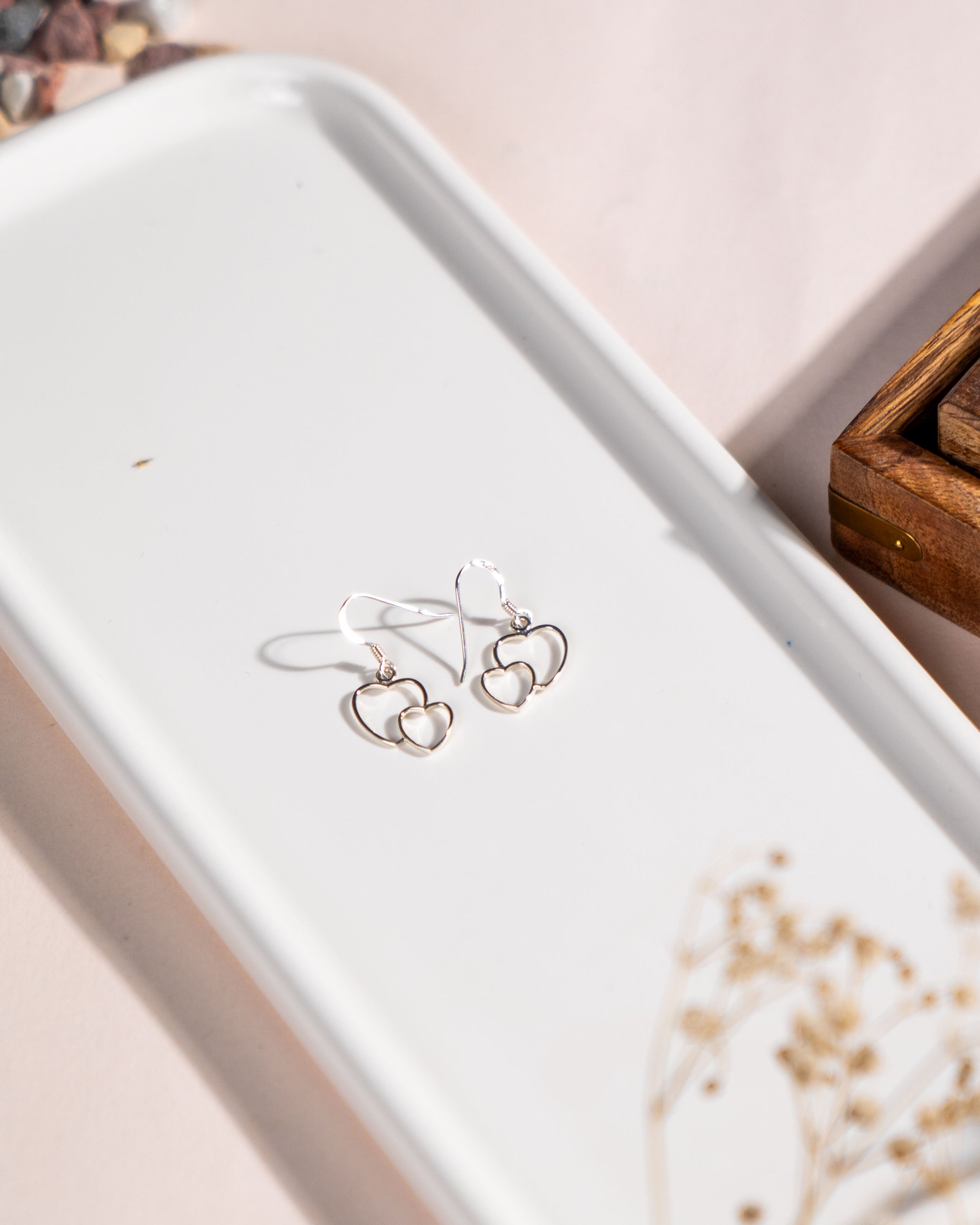 Dainty Silver-Tone Interlocking Heart Dangle Earrings: Minimalist Jewelry, with free gift