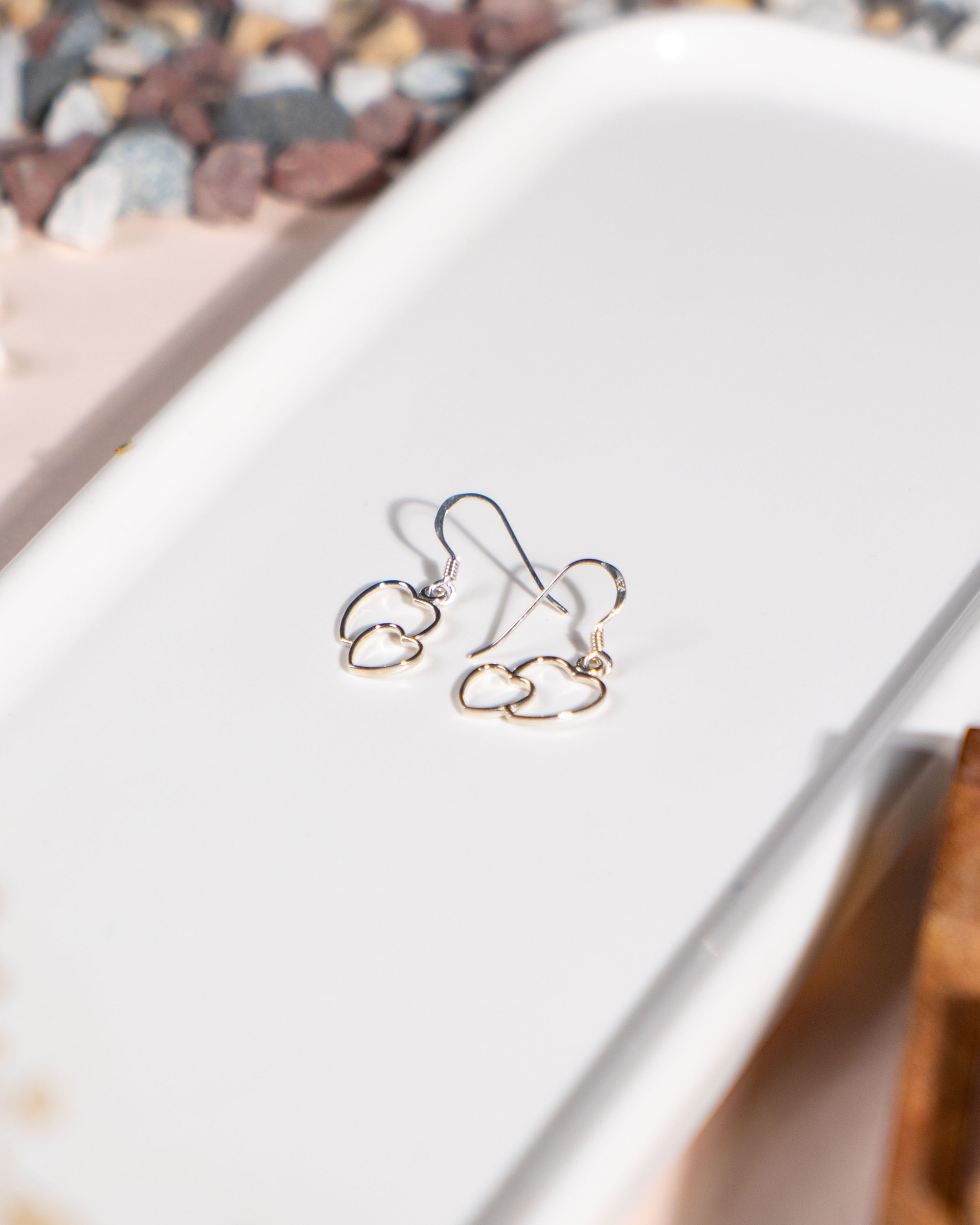 Dainty Silver-Tone Interlocking Heart Dangle Earrings: Minimalist Jewelry, with free gift