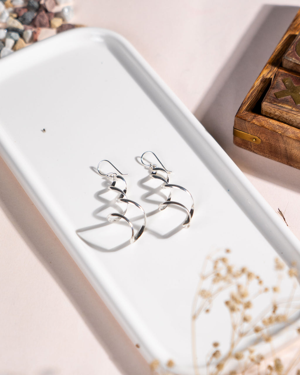 Sterling Silver Abstract Double Curve Dangle Earrings – Modern Sculptural Jewelry