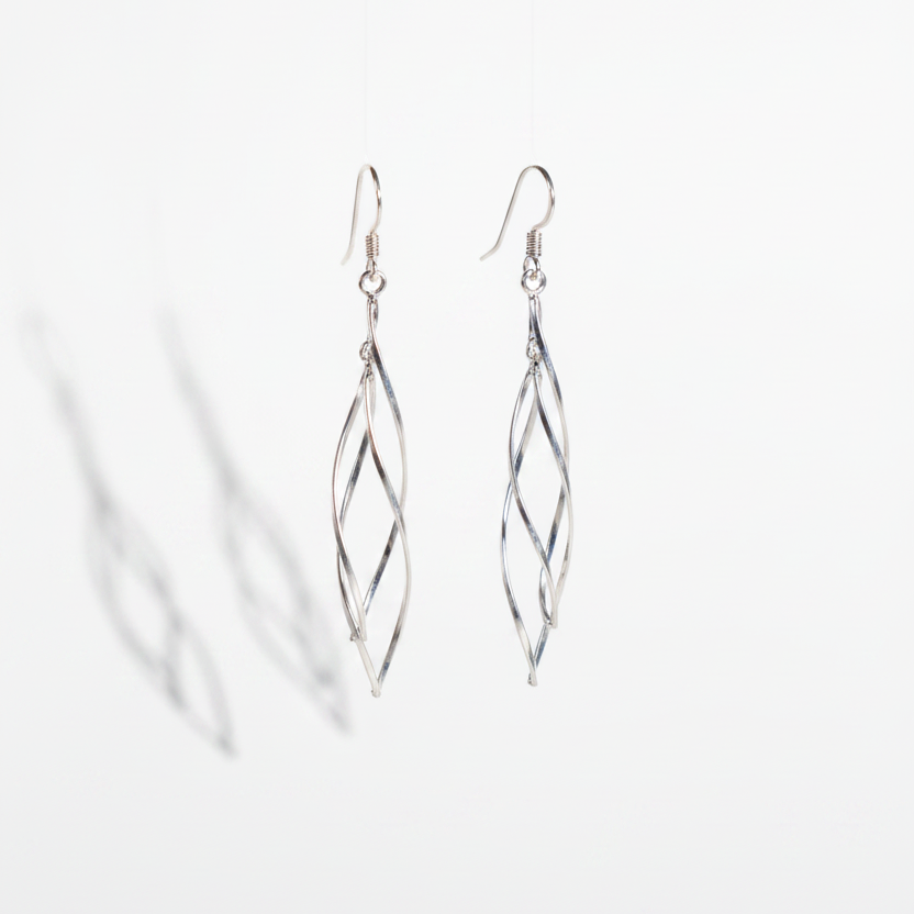 Handmade Sterling Silver Twisted Drop Earrings | Boho Dangle Jewelry