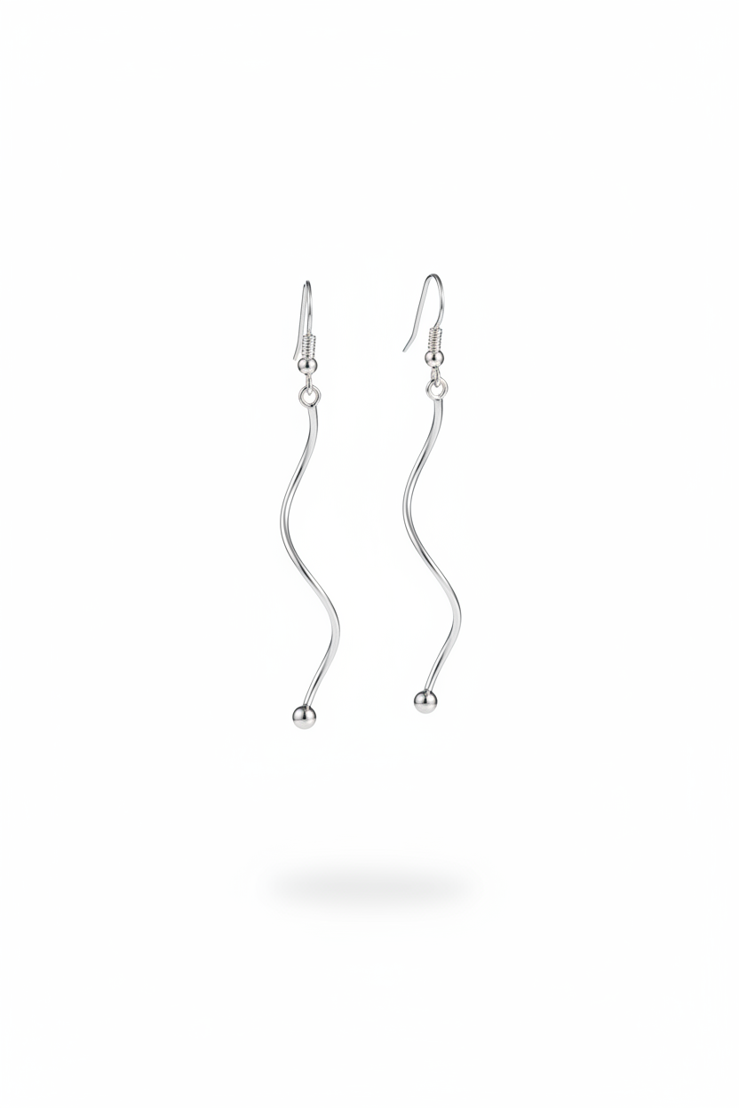 Silver Wave Drop Earrings