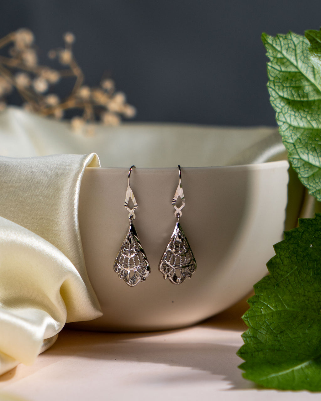 Sterling Silver Filigree Dangle Earrings: Elegant Teardrop Boho Jewelry