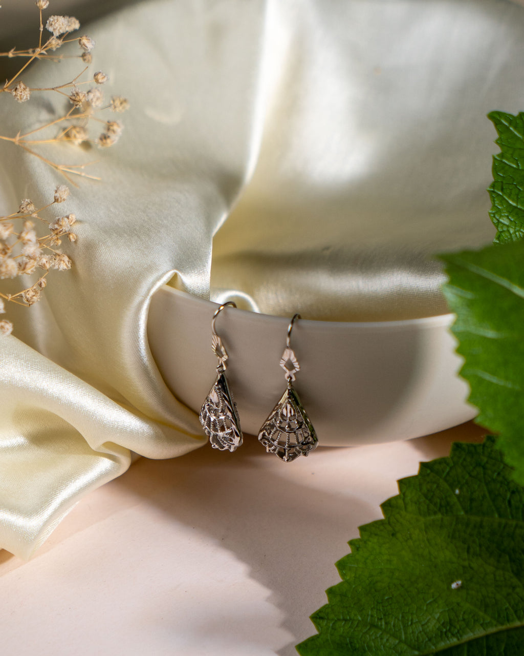 Sterling Silver Filigree Dangle Earrings: Elegant Teardrop Boho Jewelry