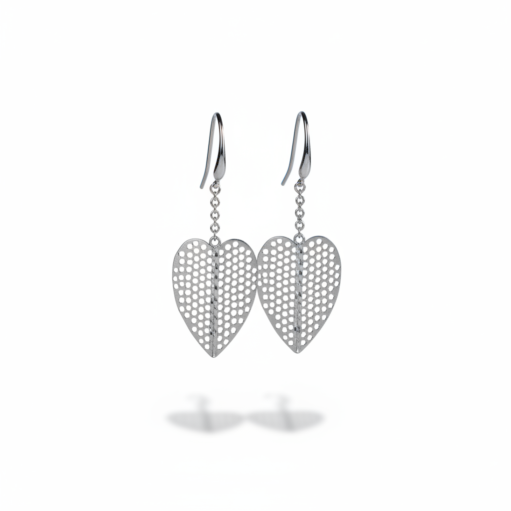 Sterling Silver Leaf Dangle Earrings | Textured Heart Leaf Drops | Minimalist Boho Jewelry for Women