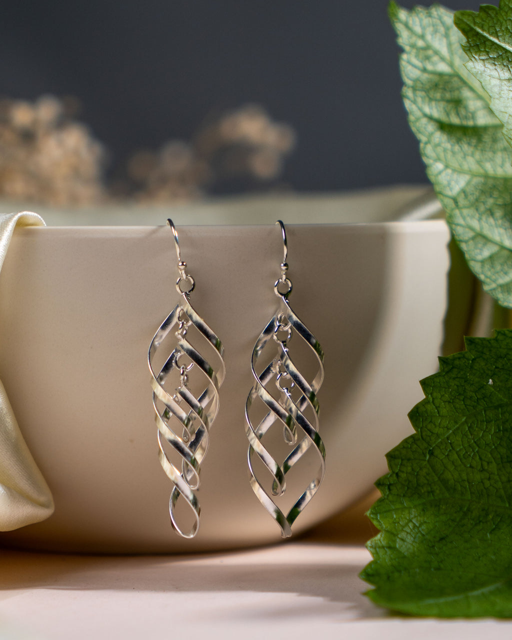 Handmade Sterling Silver Spiral Dangle Earrings | Boho Drop Jewelry