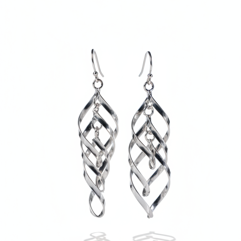 Handmade Sterling Silver Spiral Dangle Earrings | Boho Drop Jewelry