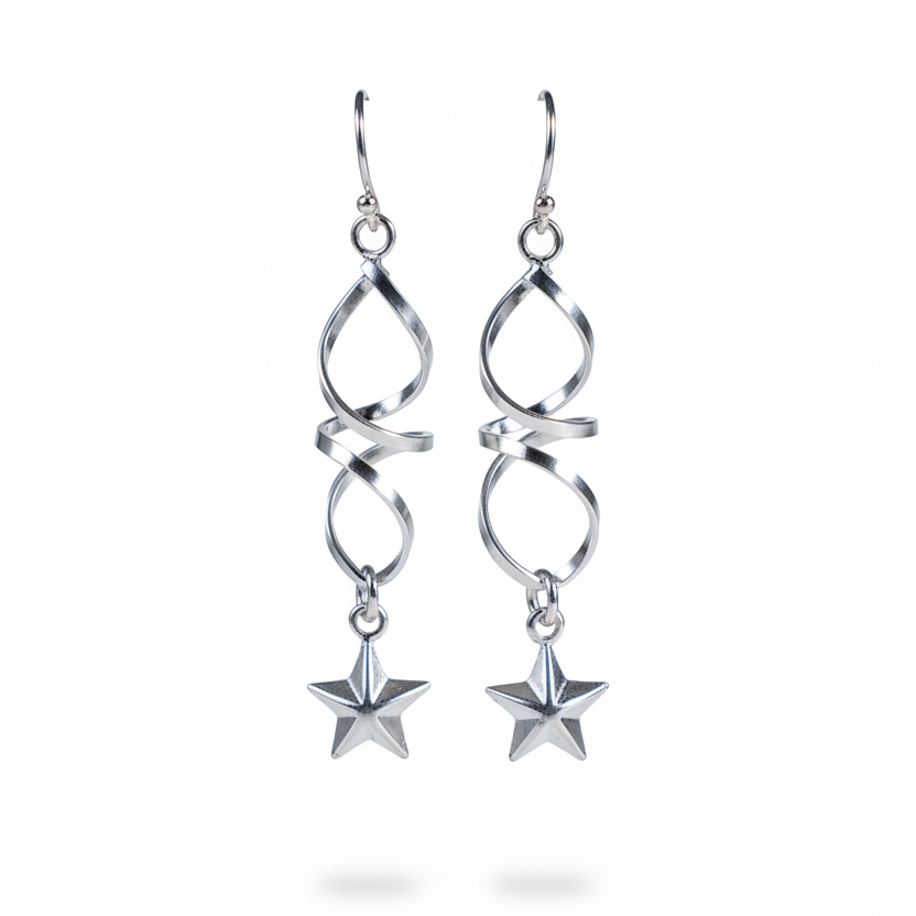 Sterling Silver Star Drop Earrings | Twisted Dangle, Celestial Jewelry
