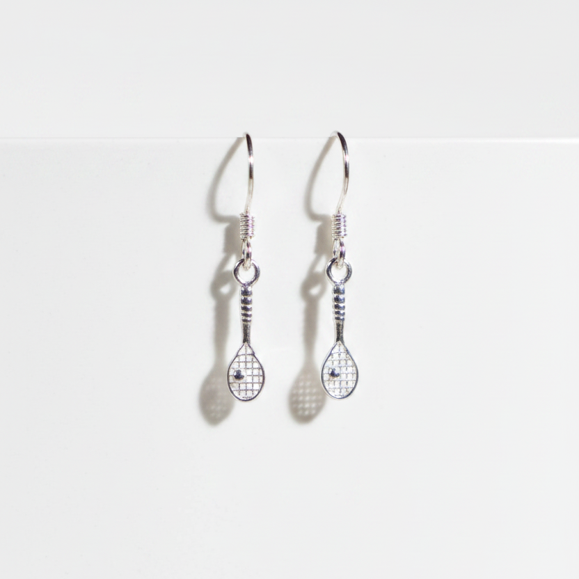 Handmade Silver Tennis Racket Earrings, Sterling Silver Sports Earrings, Tennis Gift for Her, Athlete Jewelry, Birthday Gift