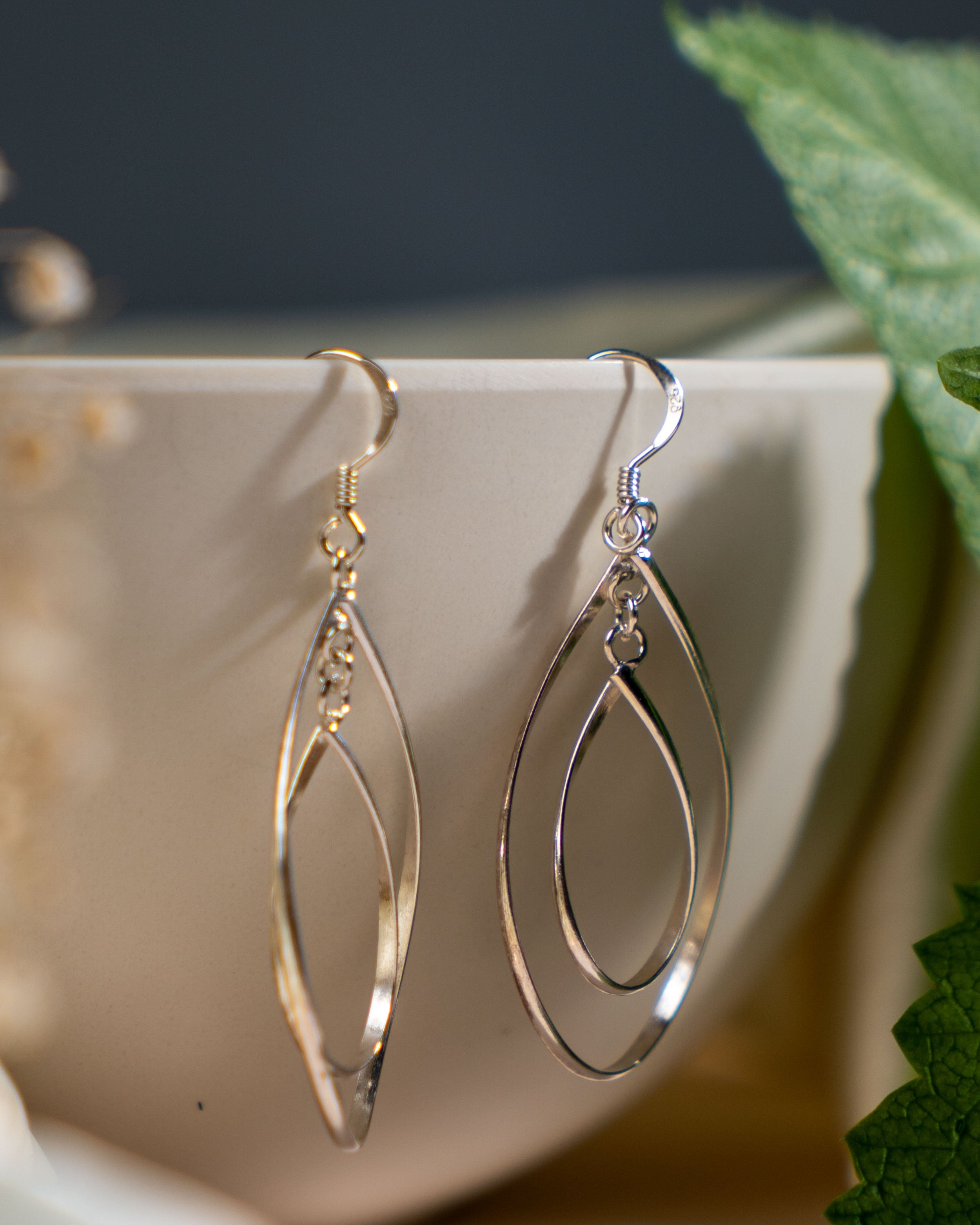 Handmade Sterling Silver Marquise Dangle Earrings | Boho Christmas Jewelry