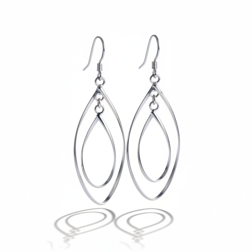 Handmade Sterling Silver Marquise Dangle Earrings | Boho Christmas Jewelry