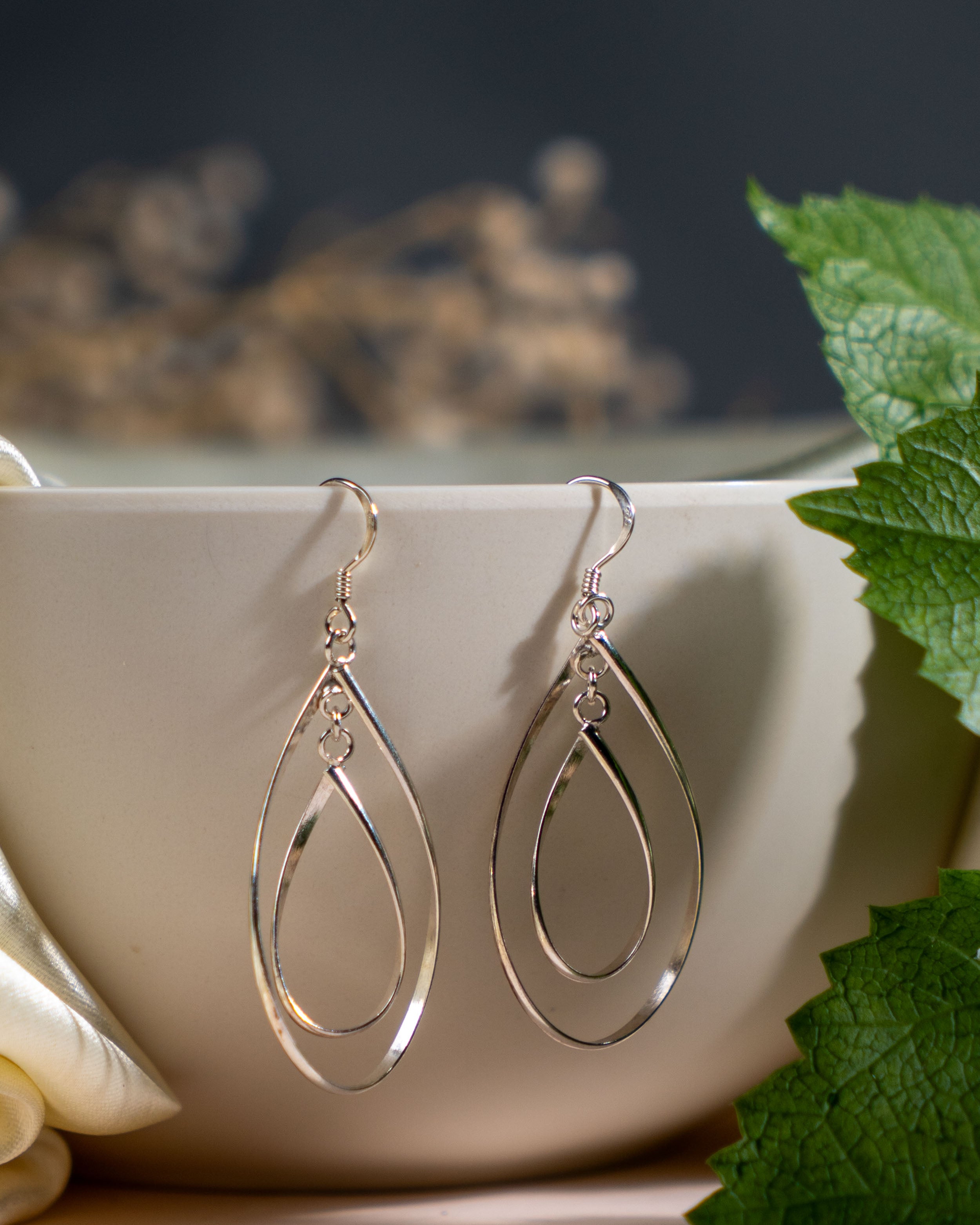 Handmade Sterling Silver Marquise Dangle Earrings | Boho Christmas Jewelry