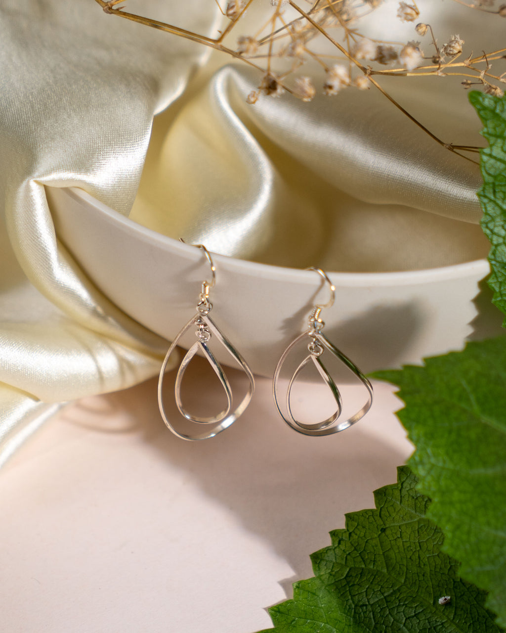 925 Sterling Silver Double Hoop Earrings: Modern Geometric Dangle Jewelry