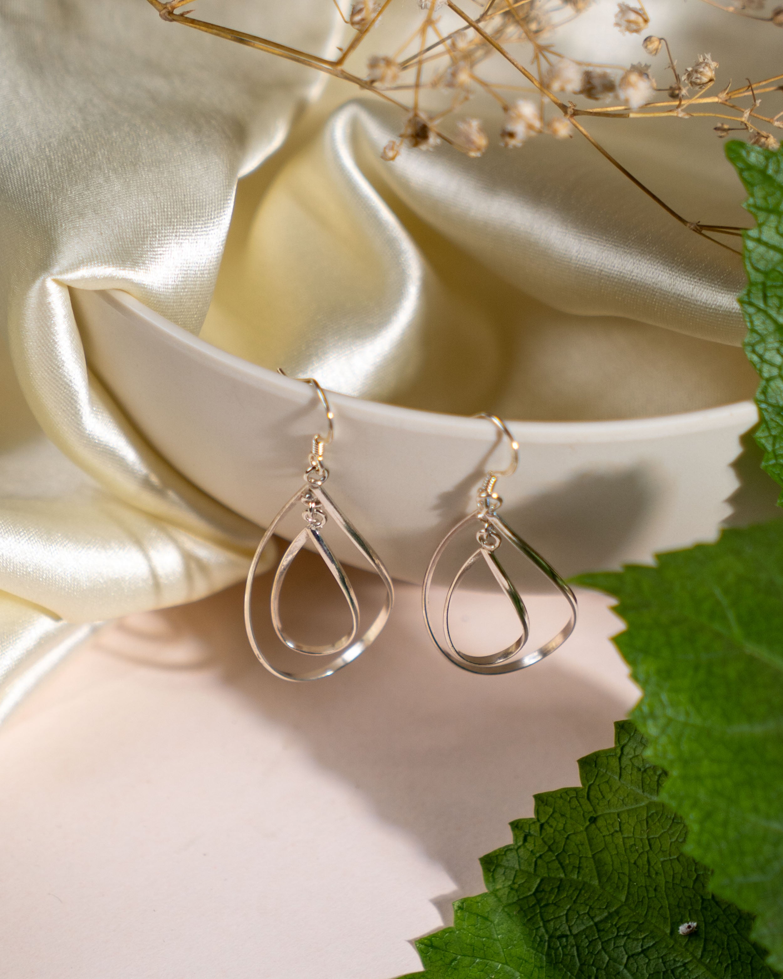 925 Sterling Silver Double Hoop Earrings: Modern Geometric Dangle Jewelry