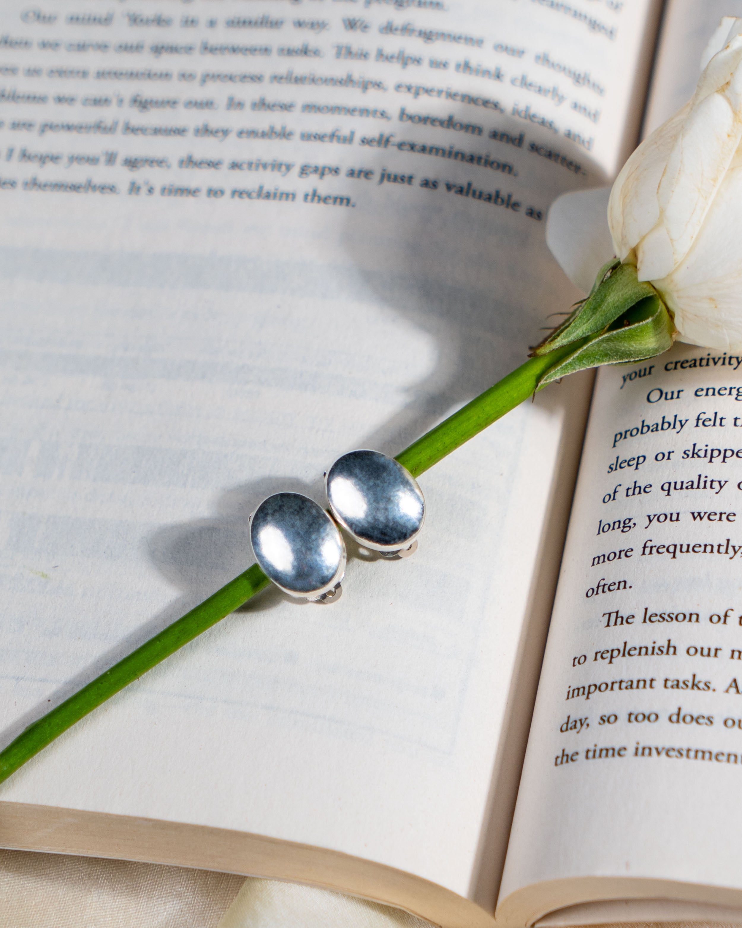 Handmade Sterling Silver Dome Stud Earrings | Minimalist Jewelry [without ear piercing]