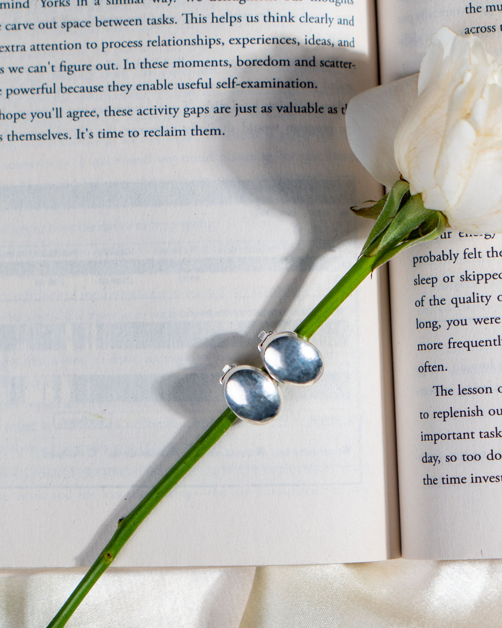 Handmade Sterling Silver Dome Stud Earrings | Minimalist Jewelry [without ear piercing]