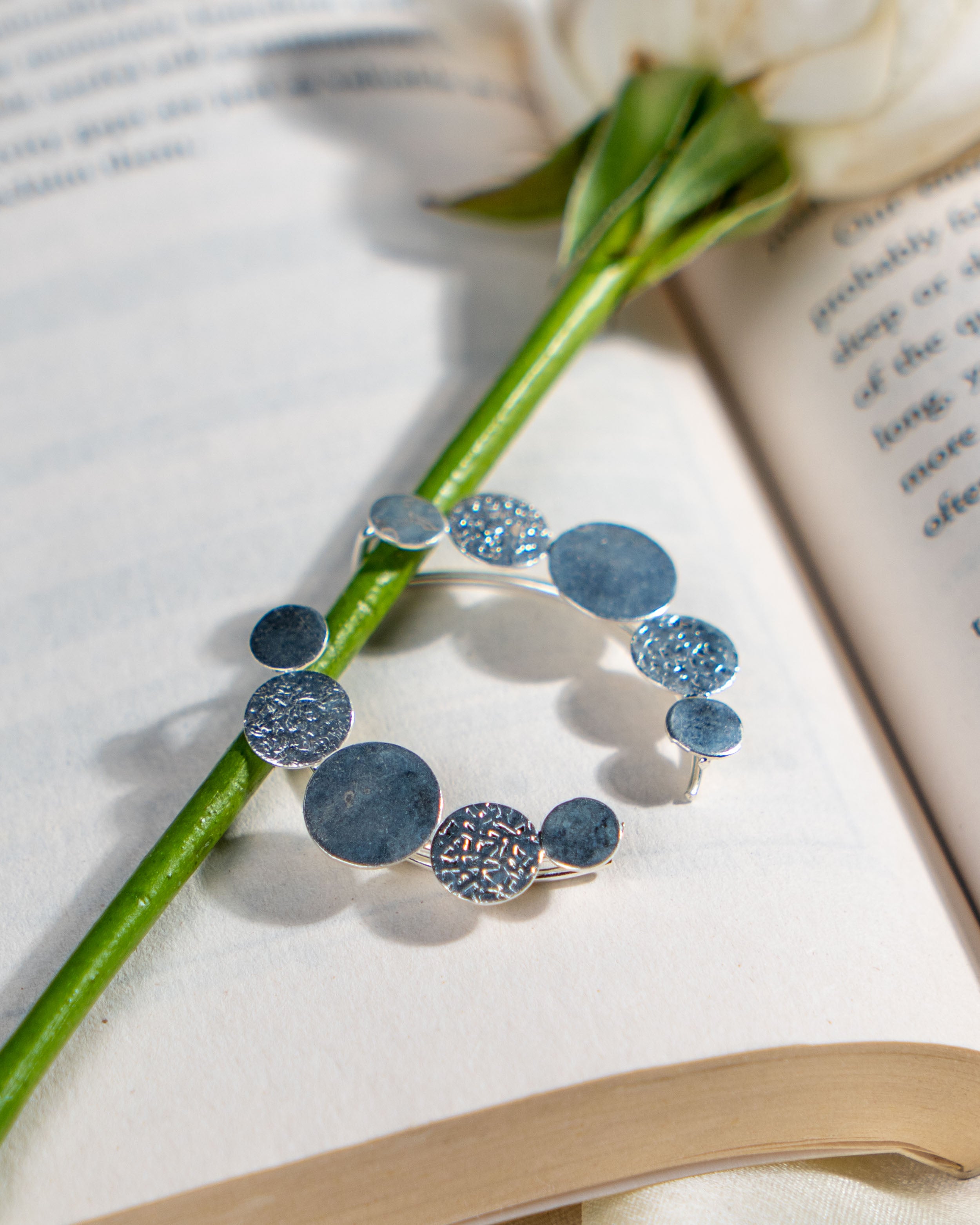 Handmade Sterling Silver 92.5 Geometric Hoop Ear Cuffs| Textured Circle Jewelry