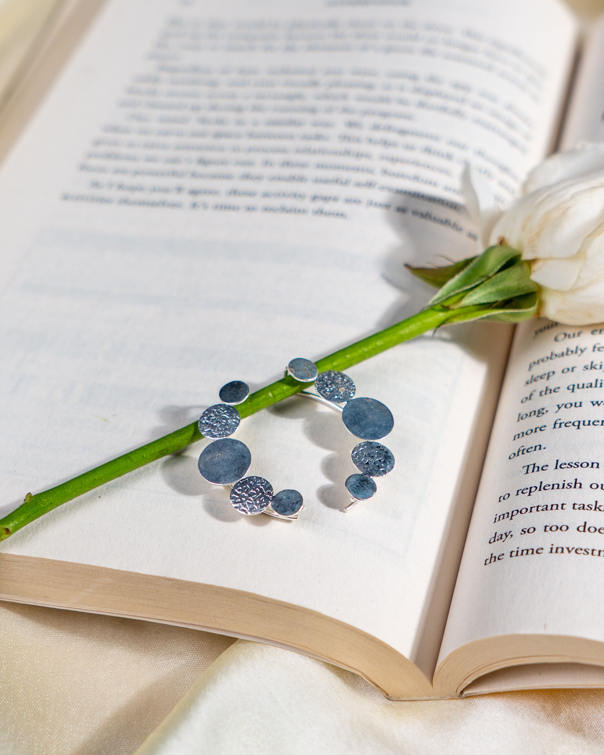 Handmade Sterling Silver 92.5 Geometric Hoop Ear Cuffs| Textured Circle Jewelry