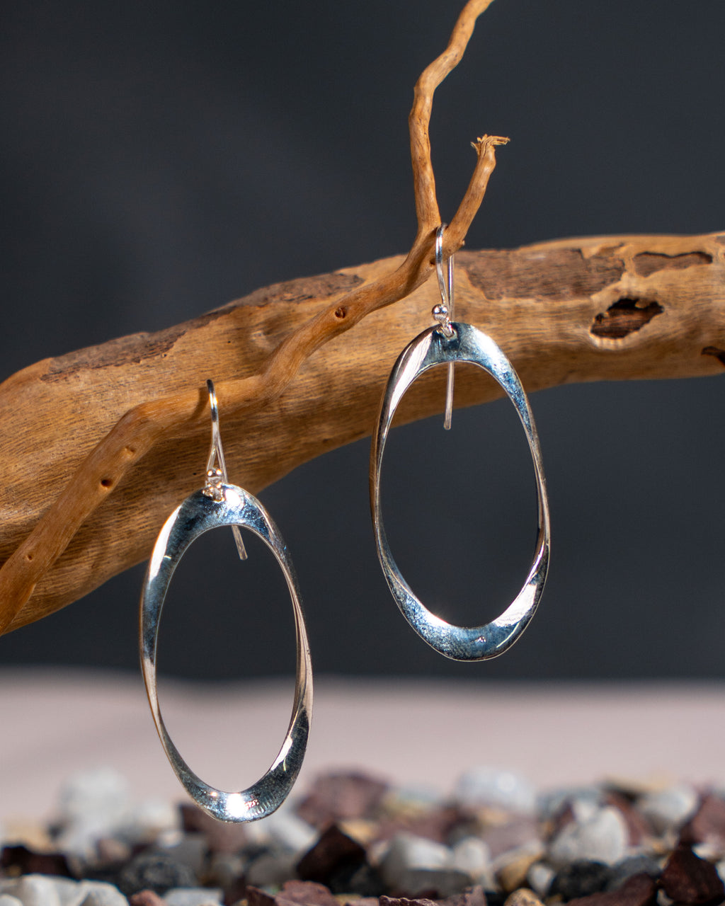 Handmade Sterling Silver Oval Hoop Earrings: Minimalist Dangle Jewelry, with free gift