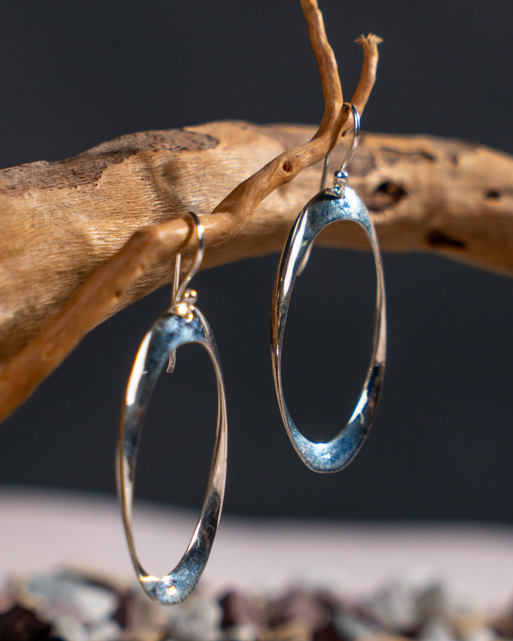 Handmade Sterling Silver Oval Hoop Earrings: Minimalist Dangle Jewelry, with free gift