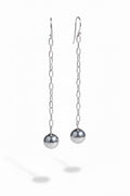 925 Sterling Silver Chain Drop Earrings: Minimalist Dainty Sphere Design, Polished High Shine