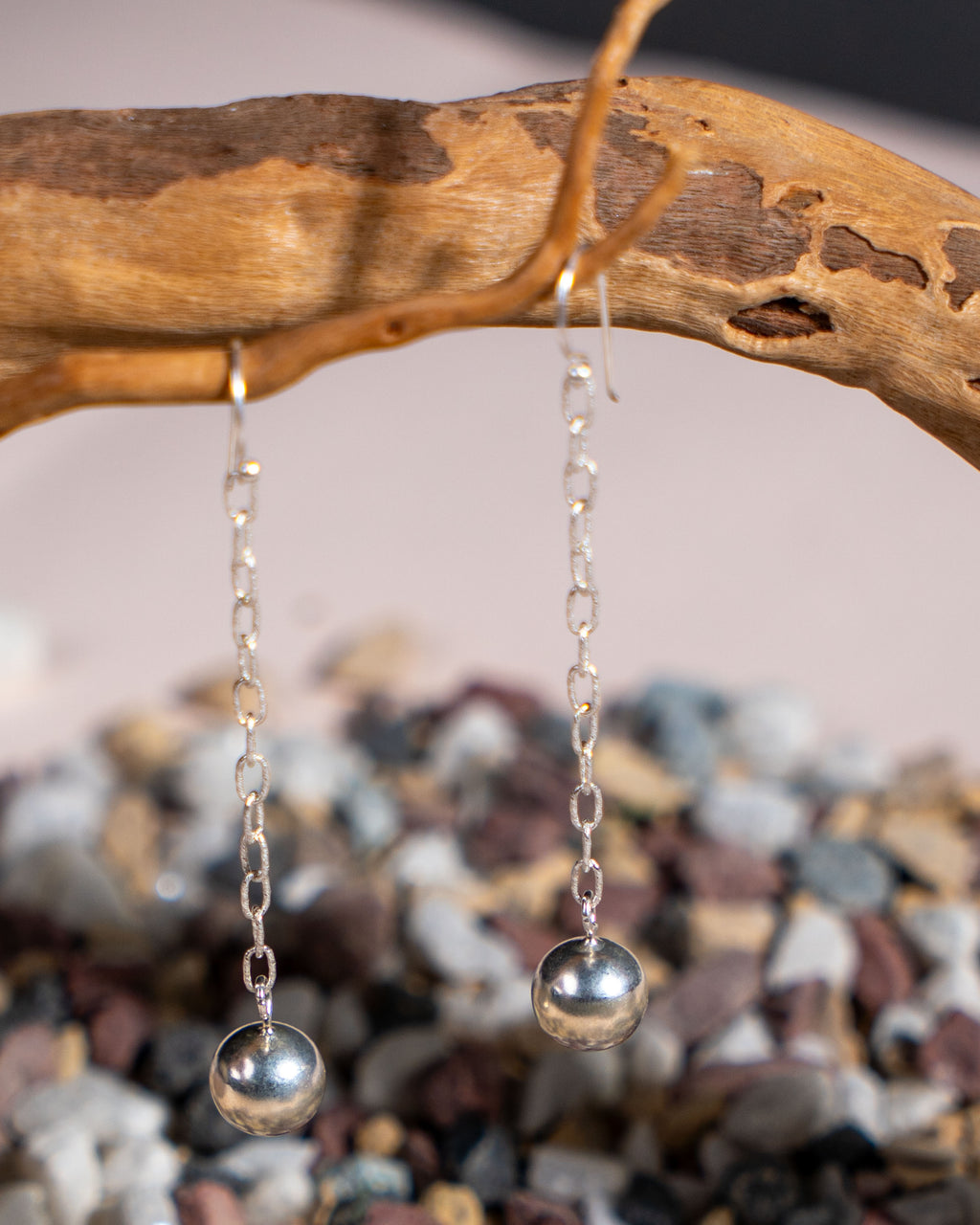 Handmade Sterling Silver Chain Drop Earrings: Minimalist Sphere Dangle Jewelry