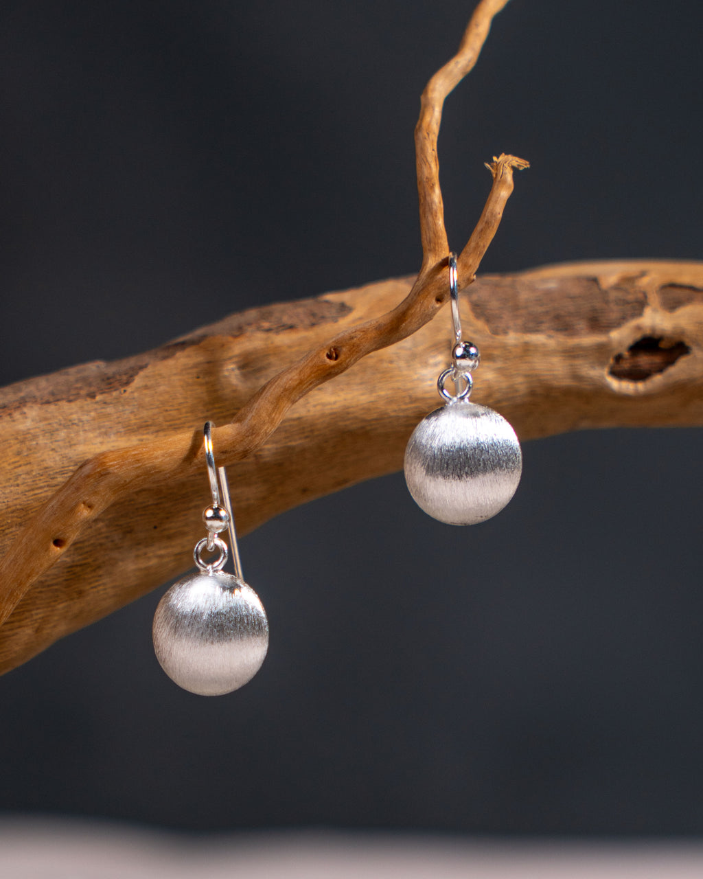 Handmade Sterling Silver Ball Earrings | Matte Finish Dangle Jewelry, with free gift