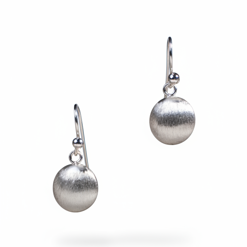 Handmade Sterling Silver Ball Earrings | Matte Finish Dangle Jewelry, with free gift
