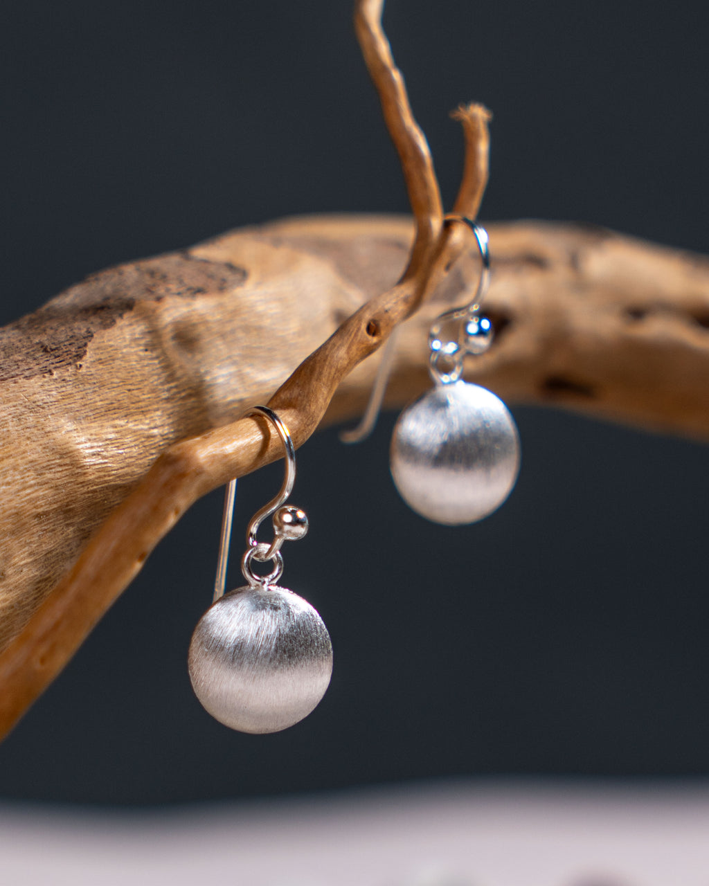 Handmade Sterling Silver Ball Earrings | Matte Finish Dangle Jewelry, with free gift