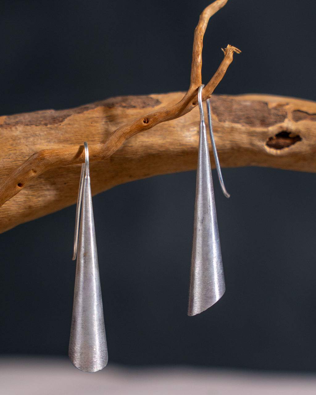Sterling Silver Cone Drop Earrings, Modern Minimalist Dangle Jewelry