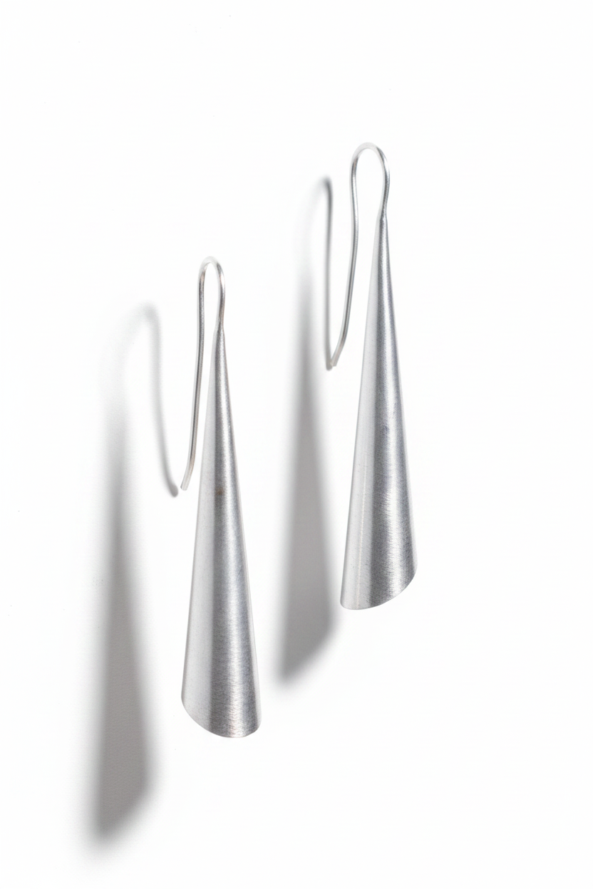 Sterling Silver Cone Drop Earrings, Modern Minimalist Dangle Jewelry