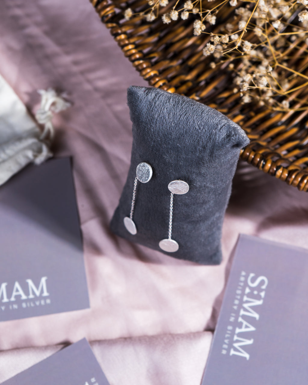 Minimalist Sterling Silver Drop Earrings: Handmade Disc Chain Jewelry