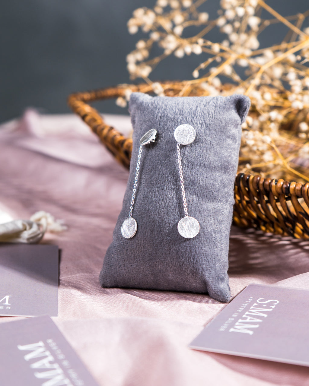 Minimalist Sterling Silver Drop Earrings: Handmade Disc Chain Jewelry