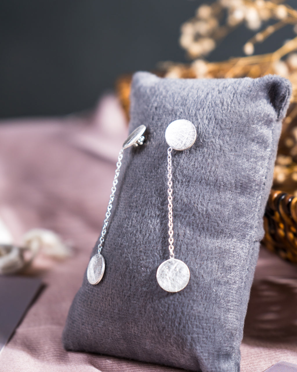 Minimalist Sterling Silver Drop Earrings: Handmade Disc Chain Jewelry