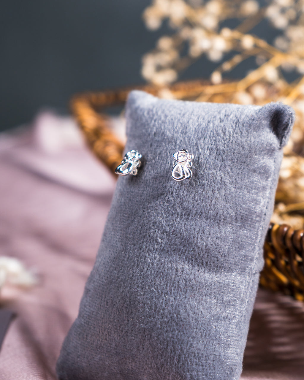 Sterling Silver Butterfly Flower Stud Earrings – Minimalist Dainty Floral Design