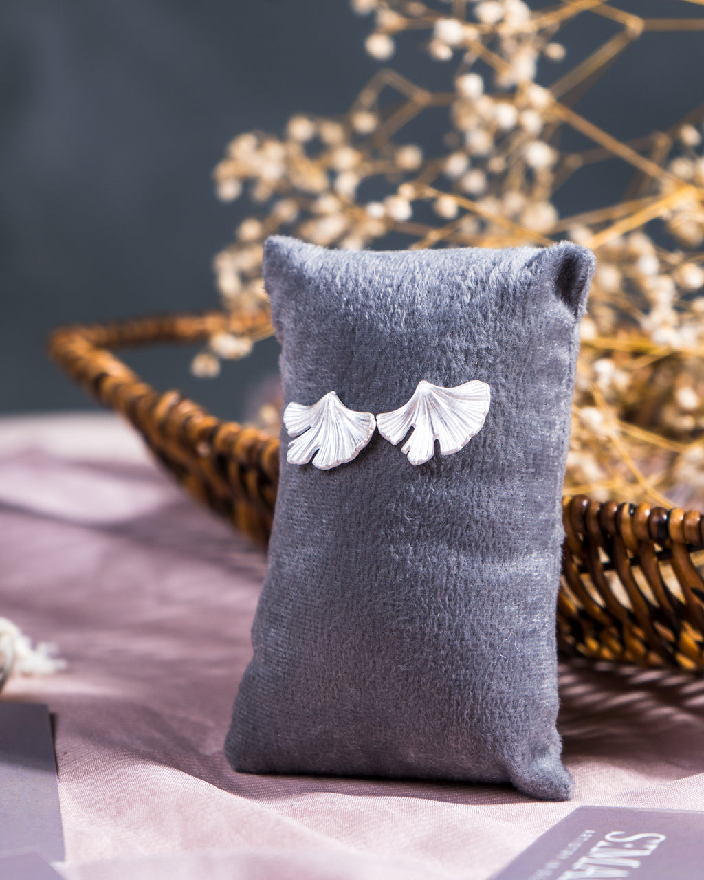 Sterling Silver Ginkgo Leaf Stud Earrings – Minimalist Botanical Nature Jewelry