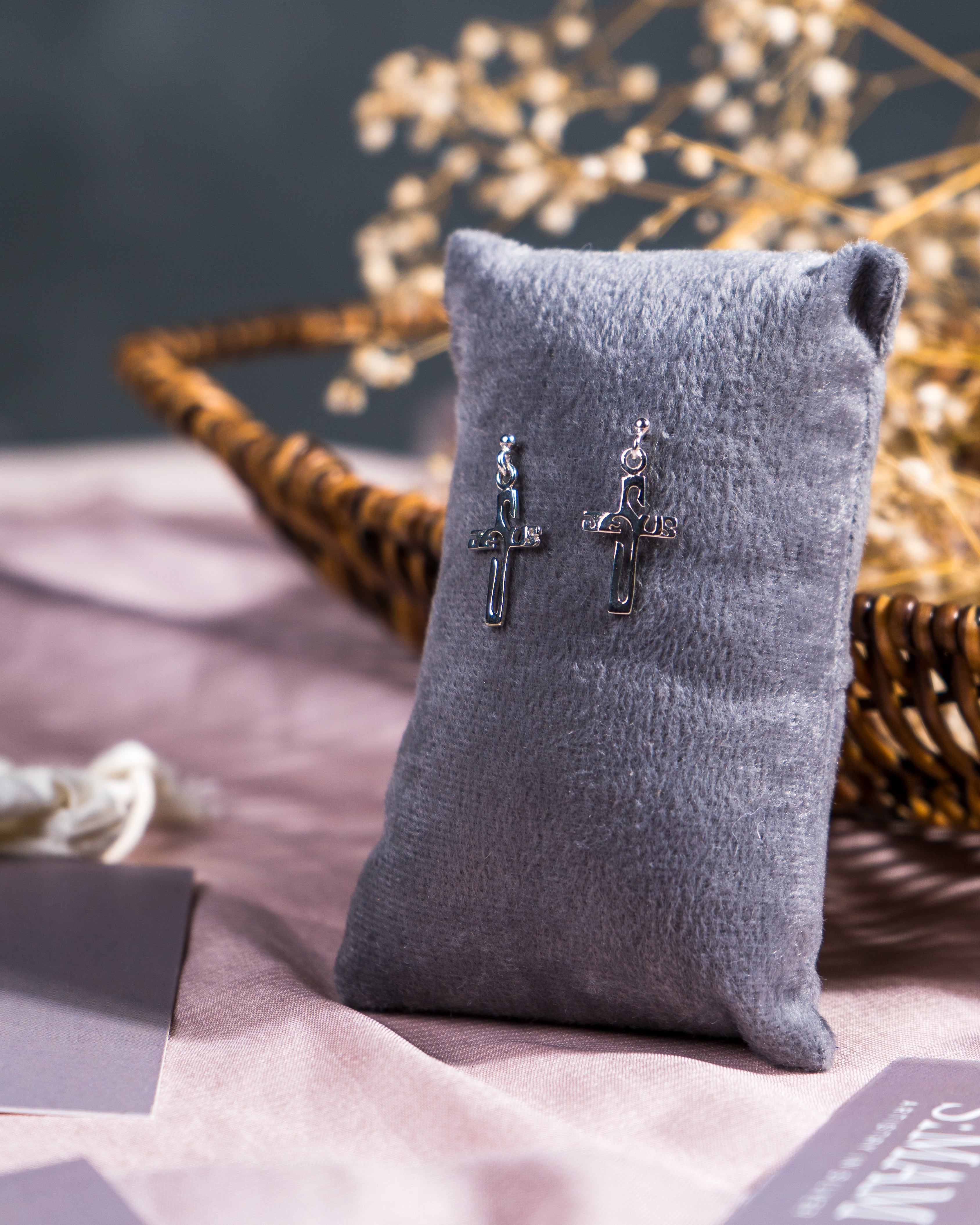 Handcrafted Jesus Cross Dangle Earrings: Christian Religious Jewelry