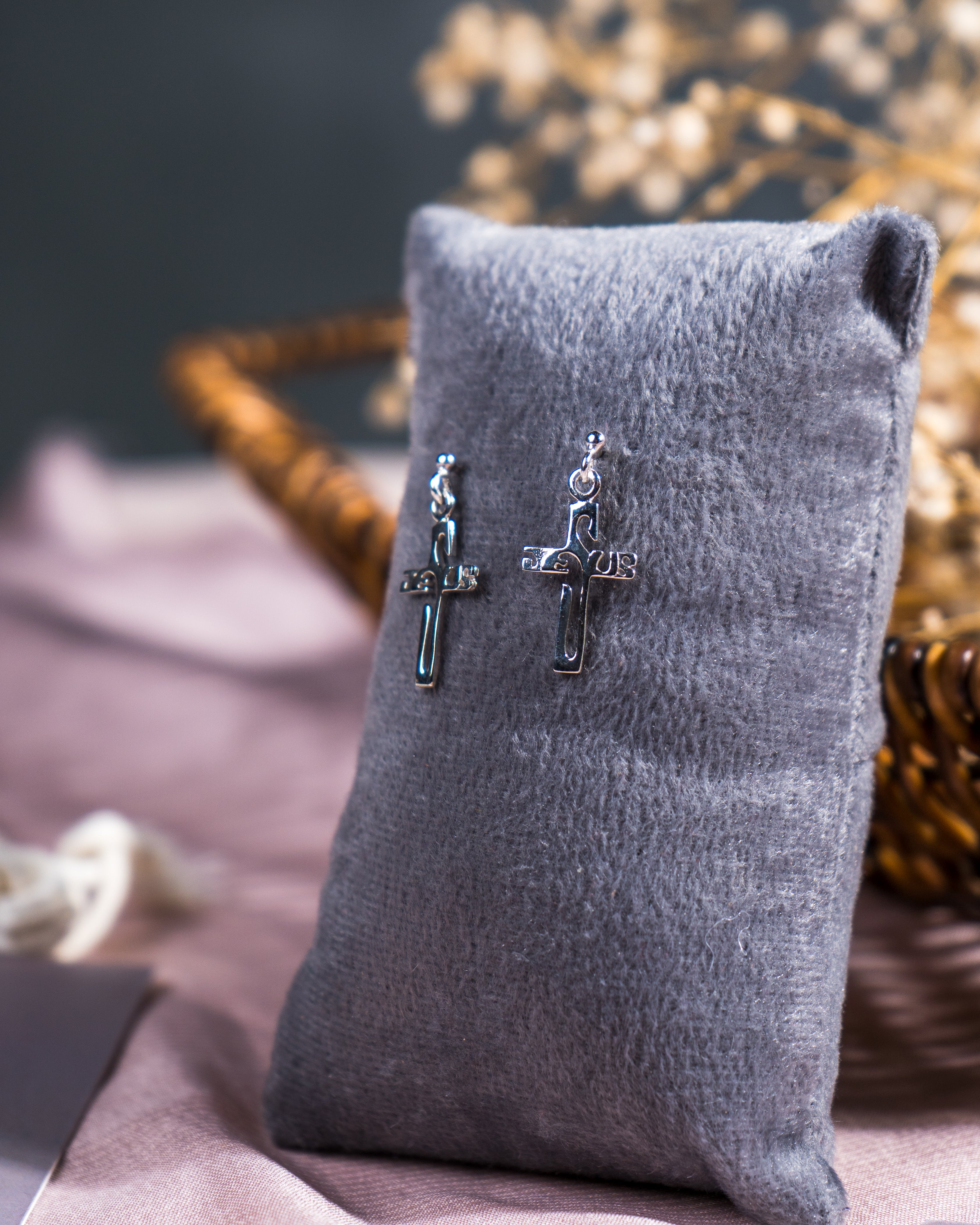 Handcrafted Jesus Cross Dangle Earrings: Christian Religious Jewelry