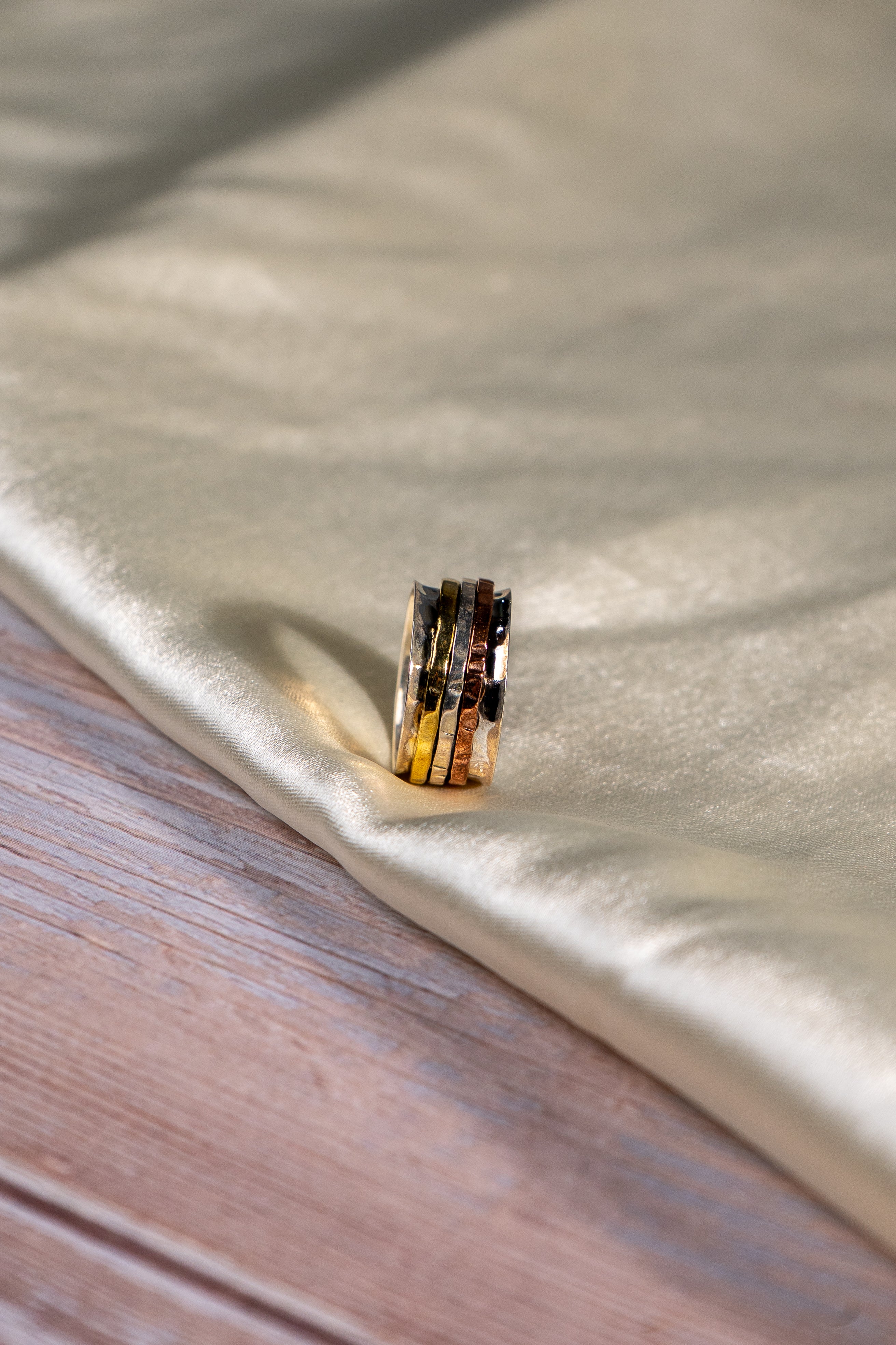 Handmade Sterling Silver Spinner Ring, Copper Brass Meditation Ring, Fidget Jewelry