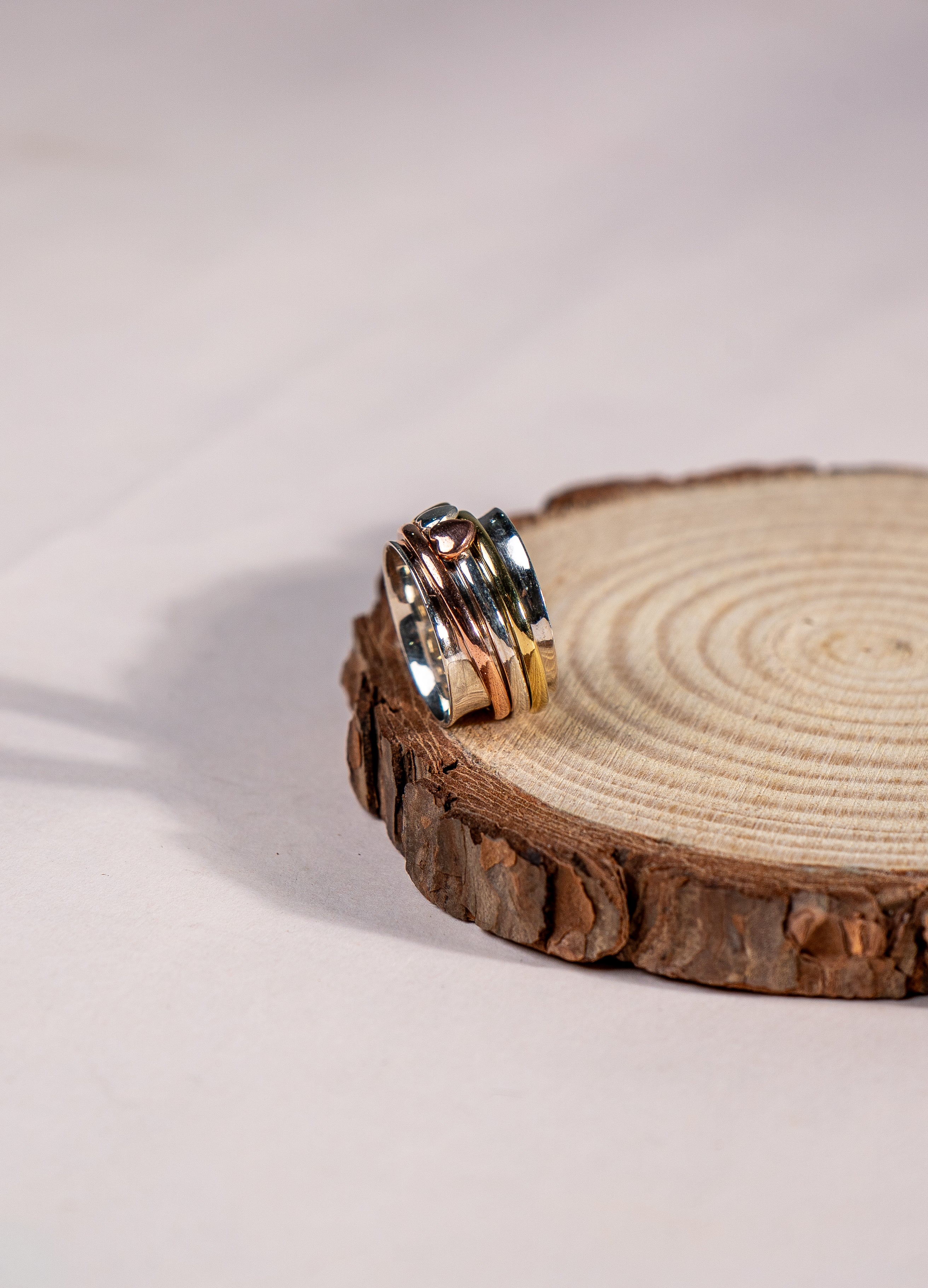 Heart Spinner Ring | Mixed Metal Stacking Band | Boho Jewelry