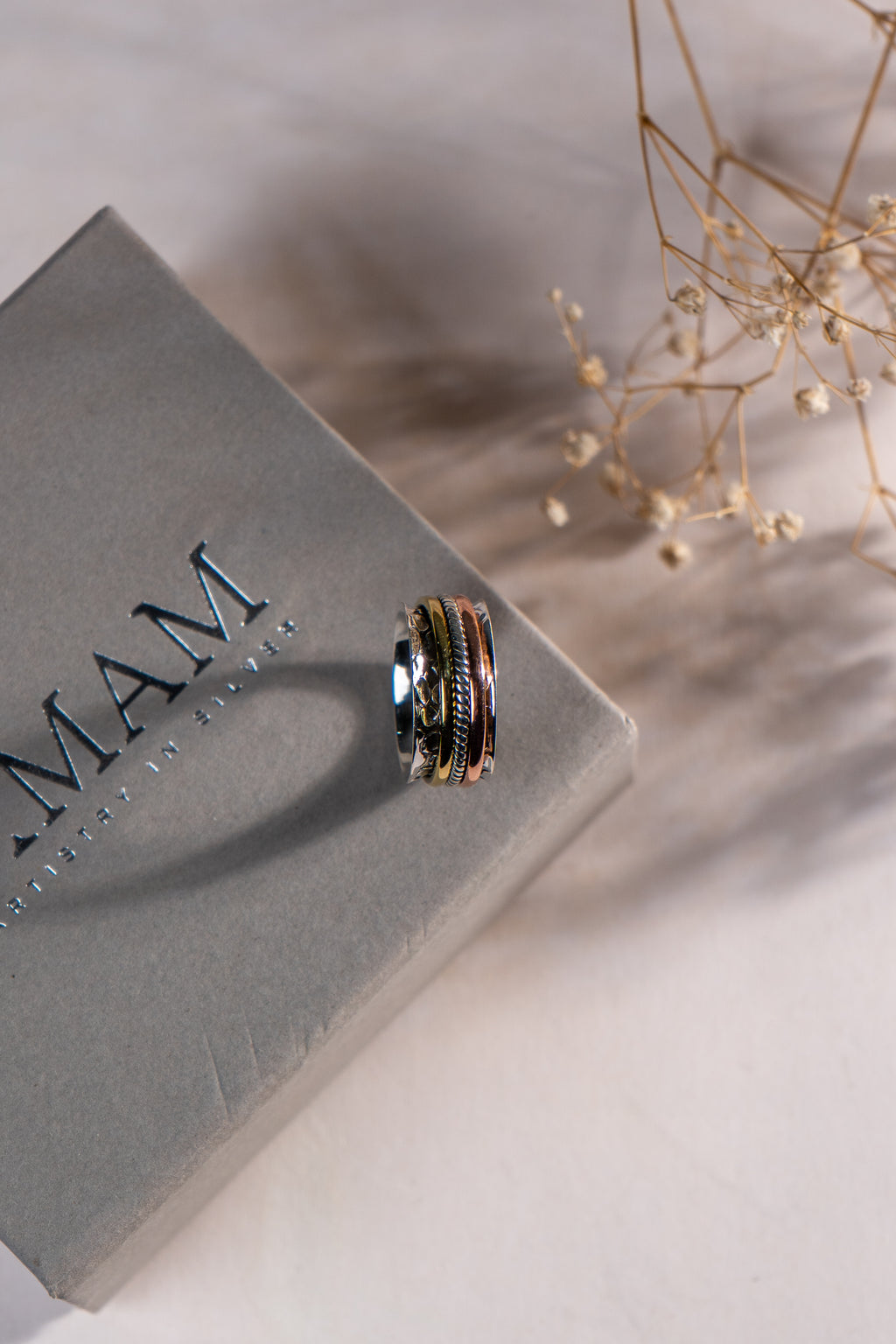 Handmade Sterling Silver Spinner Ring – Mixed Metal Meditation Ring