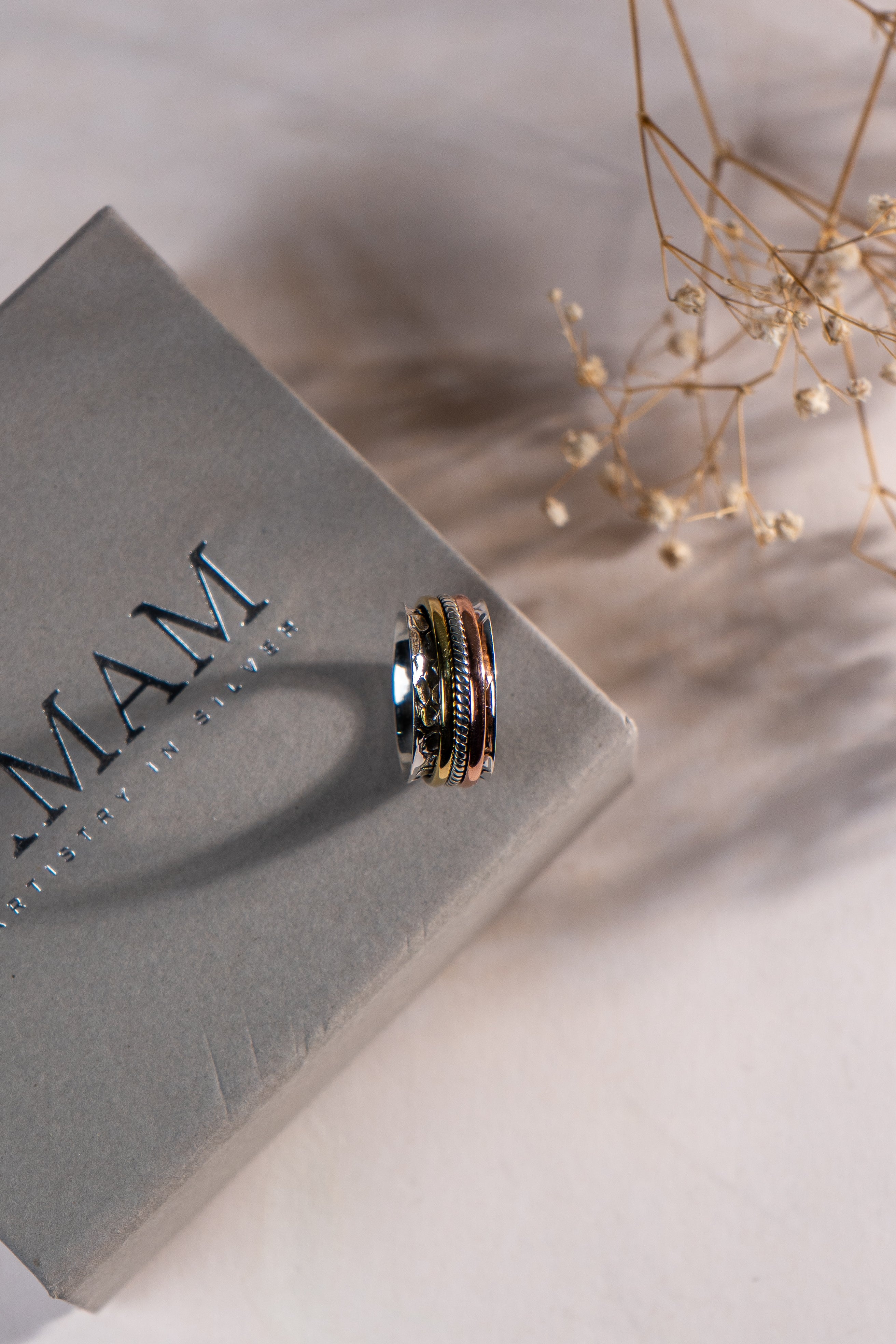 Handmade Sterling Silver Spinner Ring – Mixed Metal Meditation Ring