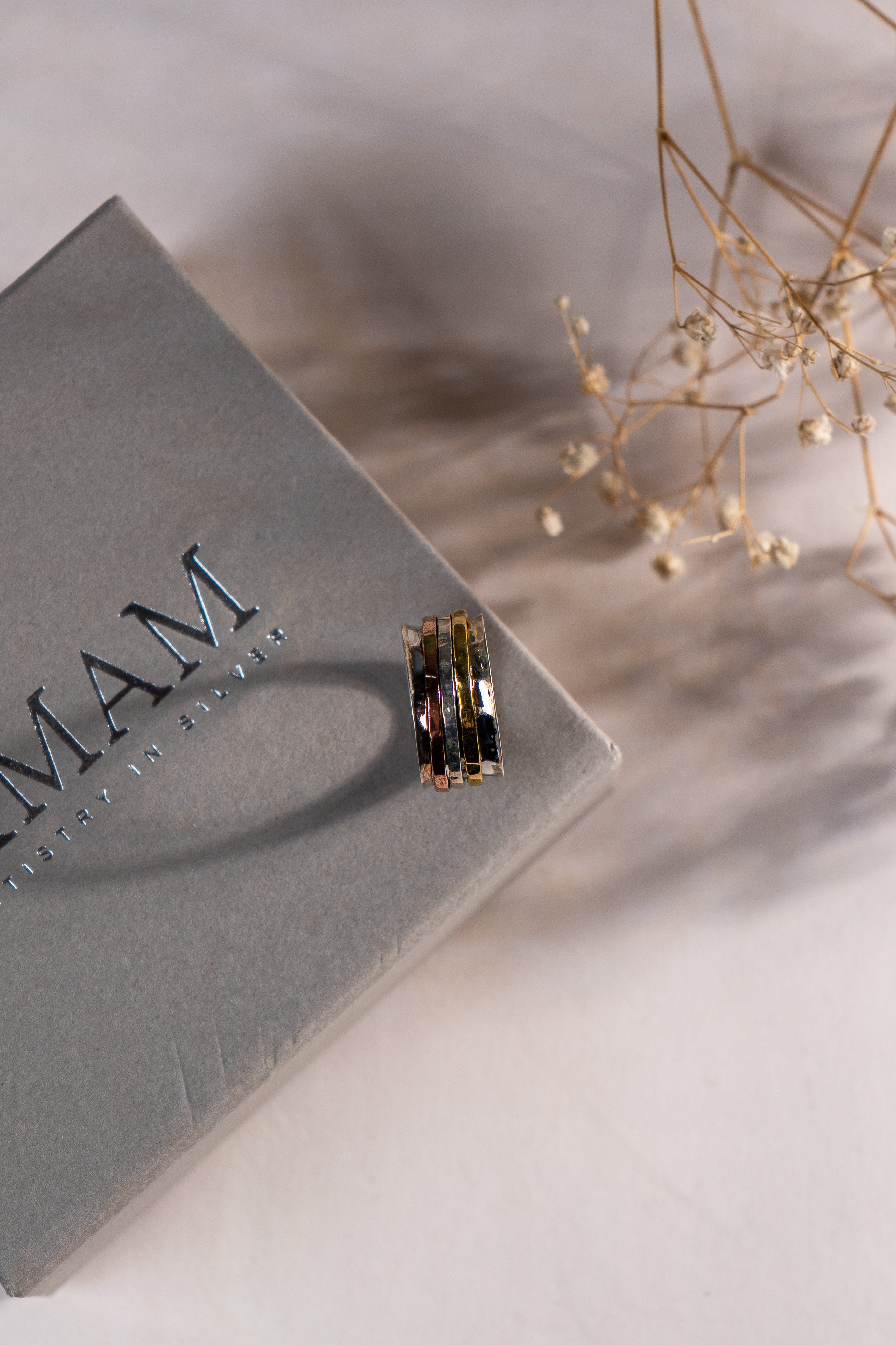 Handmade Sterling Silver Spinner Ring, Copper Brass Meditation Ring, Fidget Jewelry