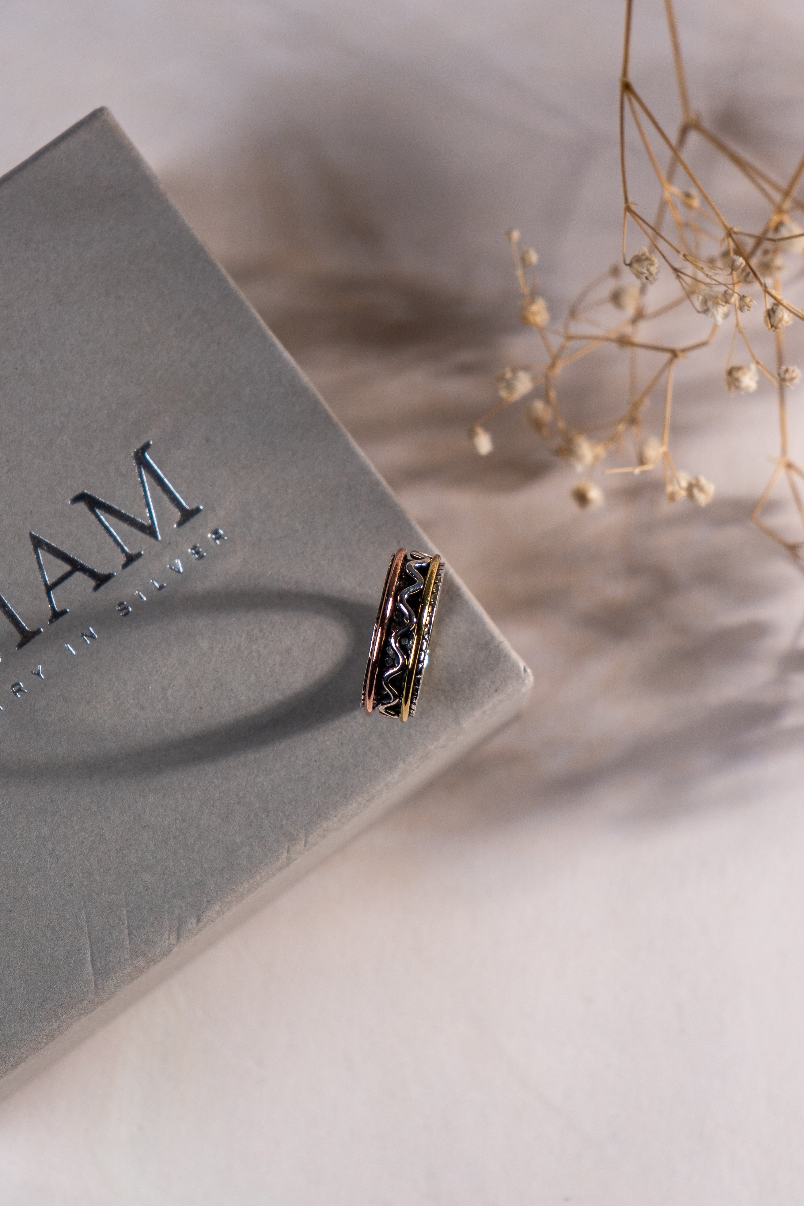 Elegant Mixed-Metal Spinner Ring | Sterling Silver, Gold & Rose Gold Fidget Ring | Anxiety Ring | Meditation Jewelry Gift