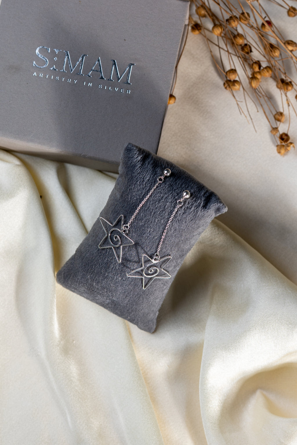 Silver Star Dangle Ear Jacket Earrings | Celestial Christmas Jewelry