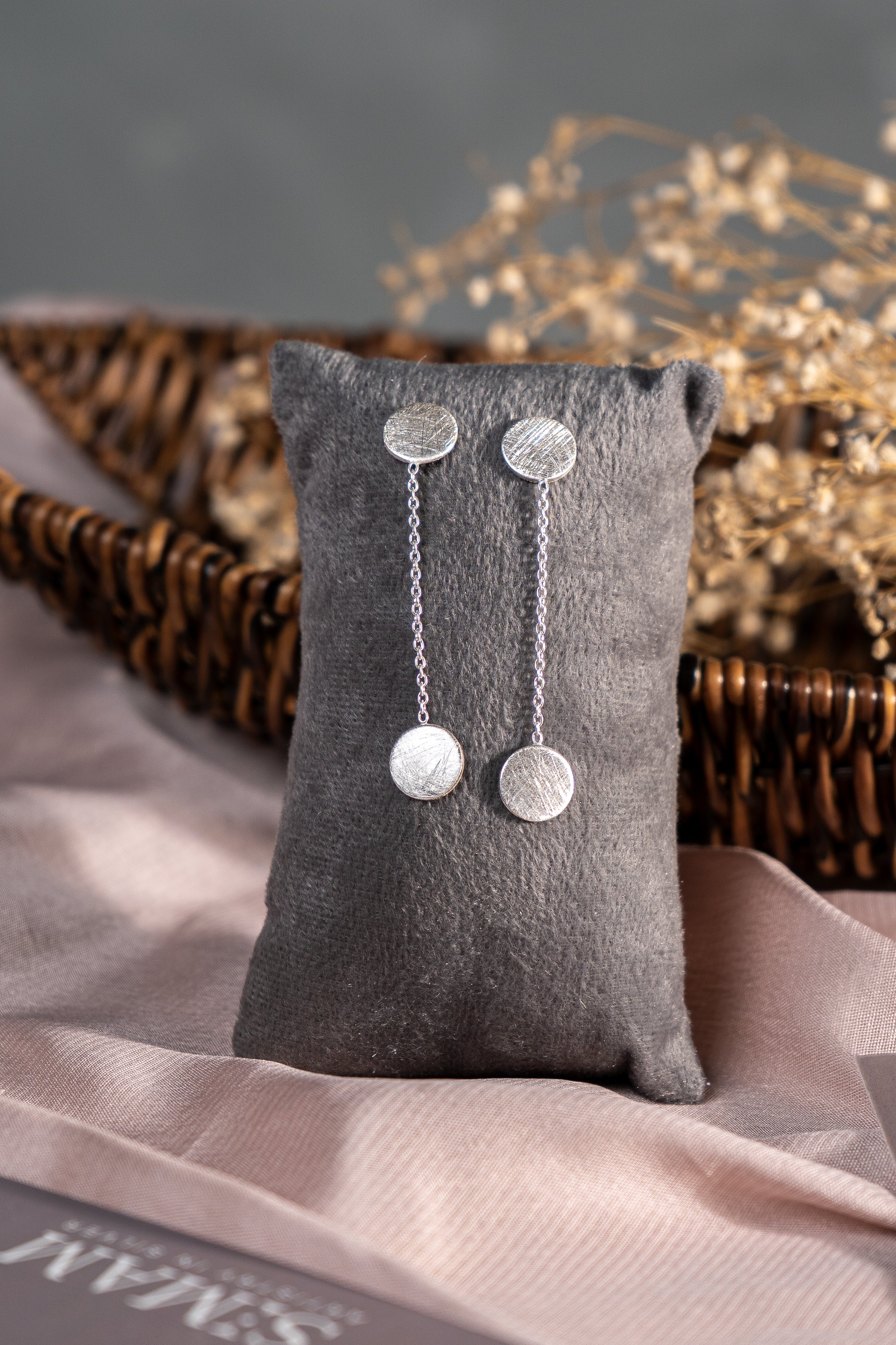 Minimalist Sterling Silver Drop Earrings: Handmade Disc Chain Jewelry