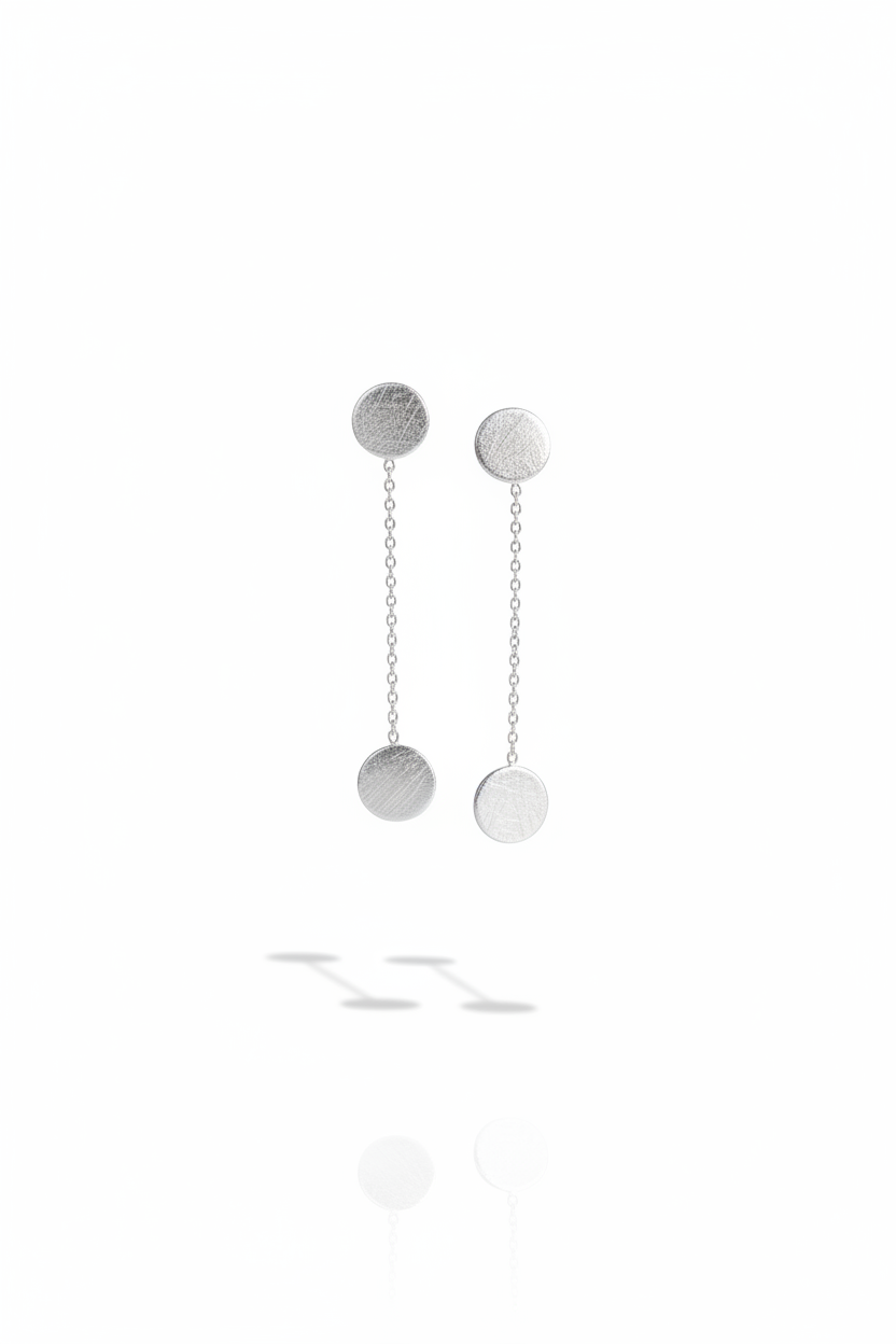 925 Sterling Silver Dangle Earrings, Disc Drop Earrings, Minimalist Chain Earrings, Modern Silver Jewelry, Gift for Her